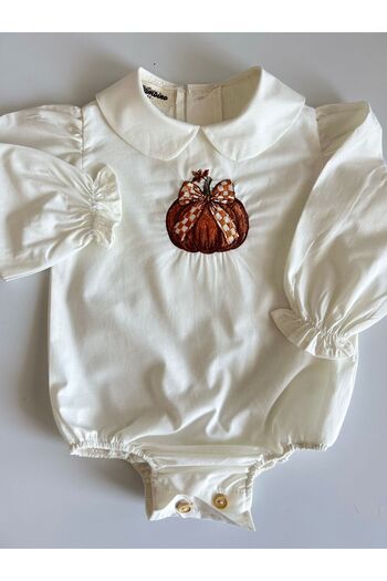 il mio bambino Handmade 100% Cotton Baby Girl Pumpkin Embroidered Shirt - Long Sleeve