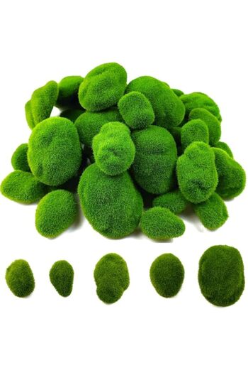 Generic BIGTHREE Artificial Moss Rocks Decorative, 50 PCS 5 Sizes Green moss Covered Stones Faux Moss Balls