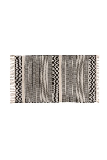 Davida Dreams Cross-stitched rug, peasant, geometric pattern, rustic, beige and black stripes, 90 x 60 cm