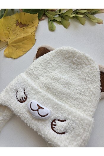 Baharda Nova Unisex Kışlık Pofuduk Bebek Çocuk Polar Astarlı Triko Şapka Bere