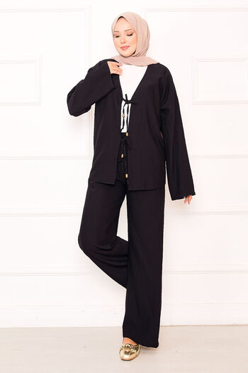 EBRUTESETTÜR Front Lace-Up Detailed Two-Piece Suit with Pants