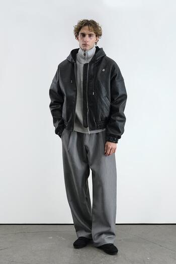 GIESTO Black Leather Jacket with Hood
