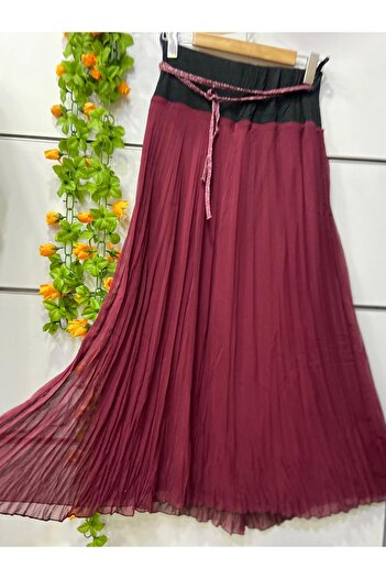 edu collection Chiffon Bohemian A-Line Skirt Lined Burgundy