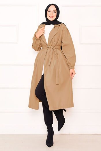 EBRUTESETTÜR Mobile Belted Hijab Trench Coat with Elasticated Sleeves