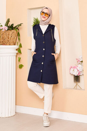 EBRUTESETTÜR Hooded Gold Button Detailed Quilted Vest