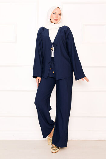 EBRUTESETTÜR Front Lace-Up Detailed Two-Piece Suit with Pants