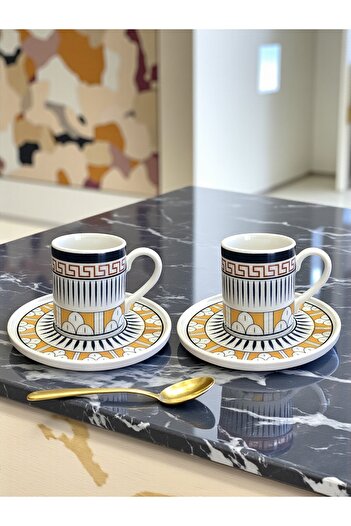 ferayhome Porcelain Coffee Cup Set for 2 People Simay Pattern - Feray Home
