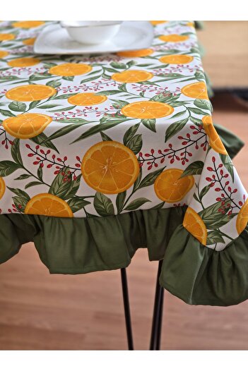 Angels' Collection Ruffled Orange Patterned Tablecloth with Wrinkle-Free and Water-Repellent Features