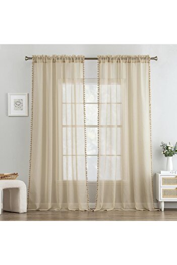 Bonmedico Set of 2 Curtains, 140 x 245 cm, Classic Design, Beige - CN