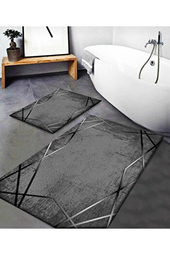Home Water-Absorbent Non-Slip Base 2-Piece Bathroom Mat Set Sponge-Filled Soft Textured Decorative Set