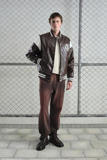 GIESTO Brown Leather College Jacket