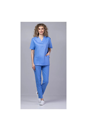 tag Costum medical din bumbac elastic pentru femei, albastru militar, albastru gendarm