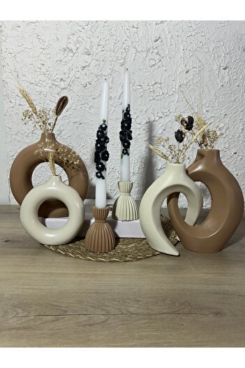 Zigzag Home Decorative 6 Piece Bohemian Style Vase and Candlestick Candle Holder Set Design Decoration Trinket Set