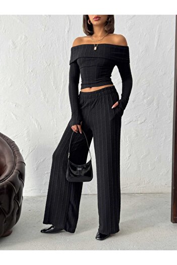 Zeynep Öykü Style Women's Madonna Collar Finger-Looped Blouse Pants Set