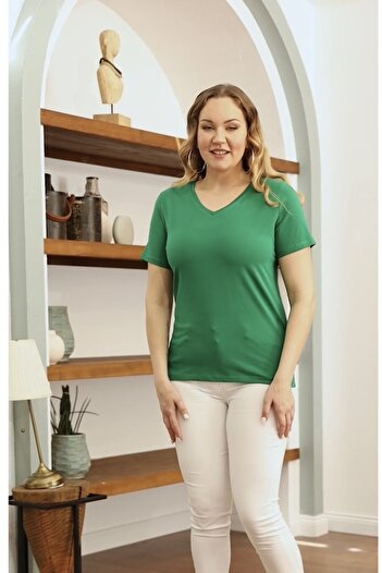 RMG Gamze Moda Large Size V-Neck T-Shirt