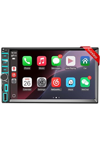 podofo Universal Navigation 7 inch, 2 Din, Touchscreen, Carplay and Android Auto, Dash Camera with Sp