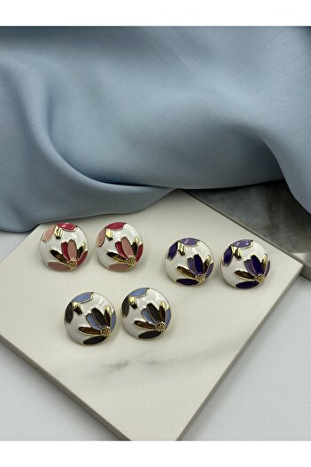 Unzilee Blue Enamel Flower Figured Design Earrings