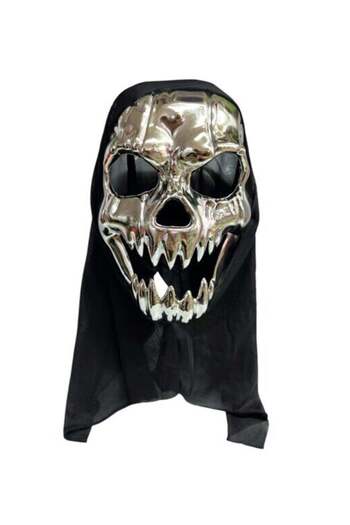 Generic Toyland Halloween Silver Skull Mask – Scary Face with Black Hood