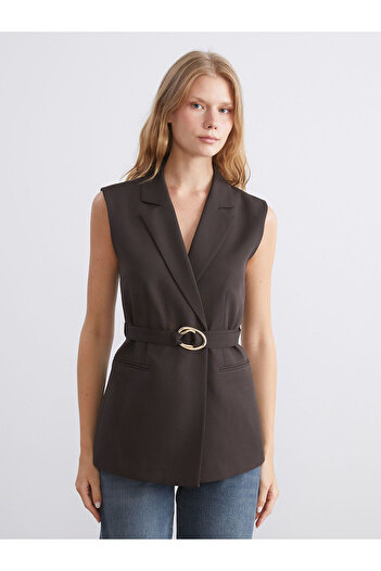 LC Waikiki Brown Jacket Collar Women's Classic Vest