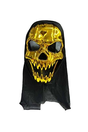 Generic Toyland Halloween Gold Skull Mask – Scary Face with Black Hood