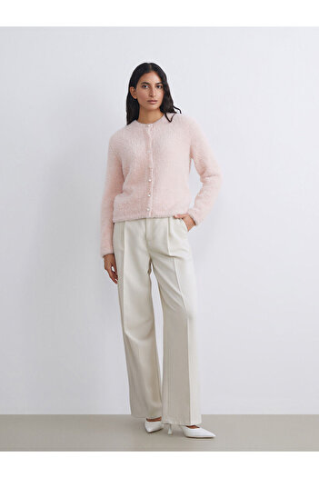 LC Waikiki Pink Crew Neck Women's Knitwear Cardigan