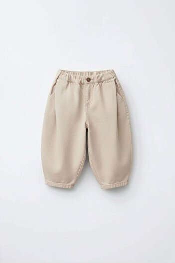 Magu Boys' Cotton Beige Elastic Comfortable Trousers - Casual Design with Pockets