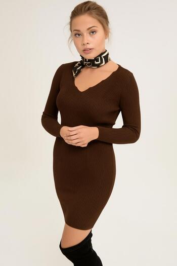 citycenterfashion Women's Staircase Collar Slim Knitwear Collar Detailed Knitwear Dress Cty-Cnd-11305 Sizes 38-44