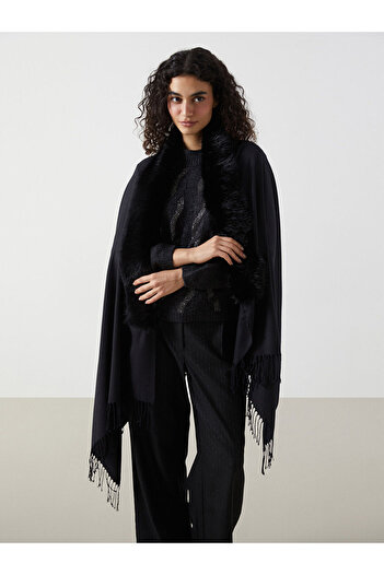 LC Waikiki Black Tassel Women's Shawl