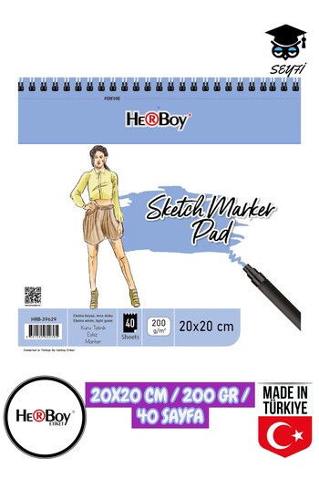 SEYFİKİRTASİYE 20X20 Sketching Black Pencil Drawing Notebook 200 Gr Wire Bound 40 Sheets Herboy