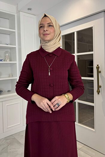 Rabia Şamlı Kumsal Knitwear Set Claret Red