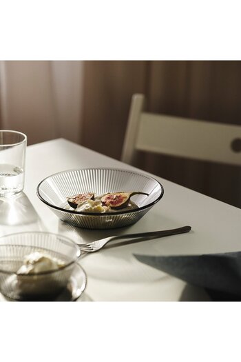 IKEA HAVSGÄDDA Deep plate, stripe pattern/grey, 19 cm