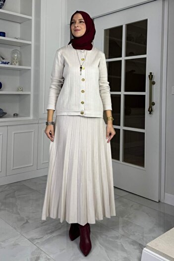 Rabia Şamlı Defne Çelik Knitted Sweater Set Stone