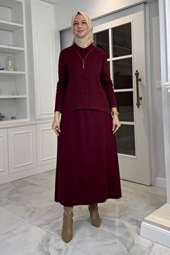 Rabia Şamlı Kumsal Knitwear Set Claret Red