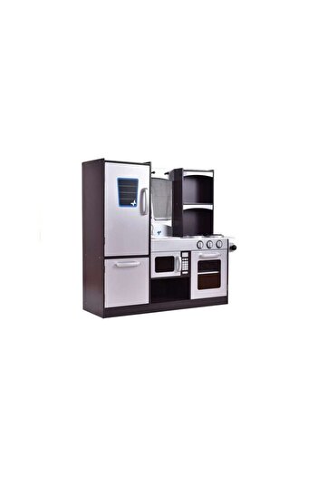 LeanToys Wooden Kitchen for Kids with Fridge and Microwave, Silver/Grey, MCT2637