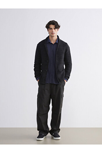 LC Waikiki Black Standard Fit V-Neck Men's Knitwear Cardigan