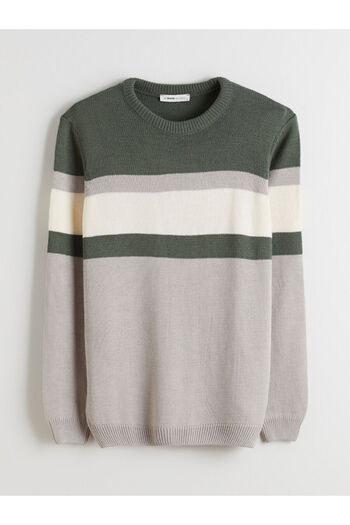 LC Waikiki Ανδρικό πλεκτό πουλόβερ με μακρύ μανίκι Peak New Season Crew Neck Color Block