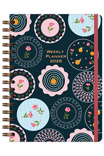 Matt Notebook 2026 Yılı A5 Haftalık Ajanda Spiralli 15x21 cm - 12 Aylık - Motivasyon Sayfalı Çiçekle