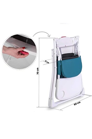 Ricokids Baby high chair, metal frame, 3-point safety belt, foldable, removable tray, al...