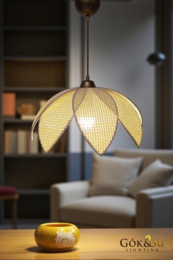 Göksu Lighting Rattan Hazeran Naturel Papatya Model Bohem Avize Salon Avize Oturma Odası Avize