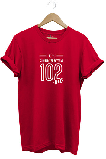 WİDİ 102. Year October 29Th Republic Day Printed Moon Star 100% Cotton Regular Fit Unisex T-Shirt
