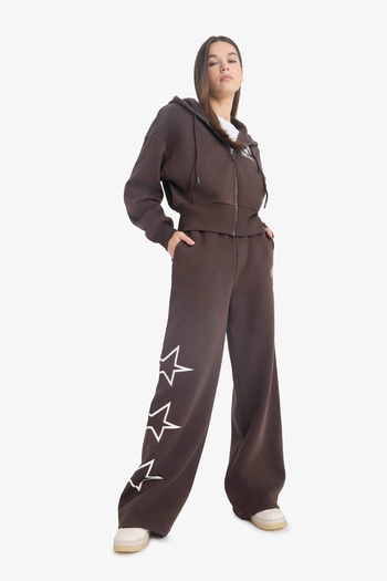 DeFacto E9584 Brown Coool Wide Leg Printed Thick Sweatpants