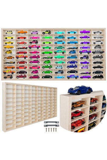 MARYALEX Wooden organizer shelf for car collectors, 80 compartments, 78.5 x 40 x 4.5 cm