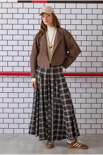 HEQA Flounce Plaid Skirt Anthracite