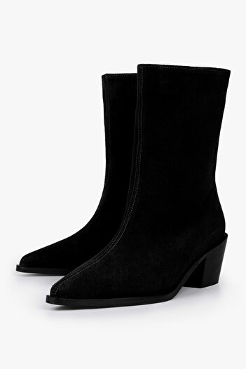 Shoeberry Women's Glac Black Genuine Suede Leather Boots