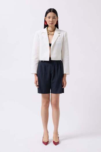 Maxi modena Crop Linen Blazer White Jacket - L