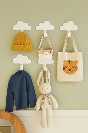 VENON Metal White 6 Pieces Cute Cloud Dream Cloud Hanger Set 6 cm Wall Decoration Children's Room