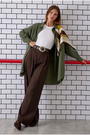 HEQA Pile Detailed Palazzo Trousers Bitter Brown