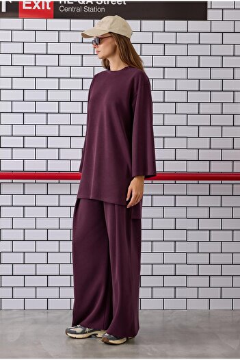 HEQA Modal Basic Uzun Sweat Bordo