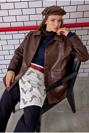 HEQA Sports Cut Leather Jacket Brown