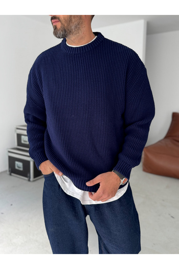 BYBASICMAN Navy Blue Basic Oversize Knit Sweater G-17334